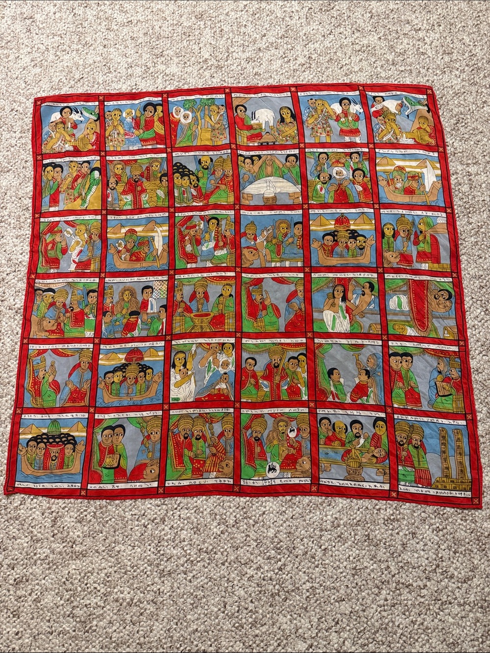 Hand-Painted Story Panel Art scarf
- Red, Green